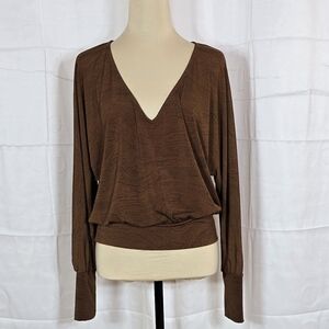 Allison Joy Camel and Black Deep V-Neck Top